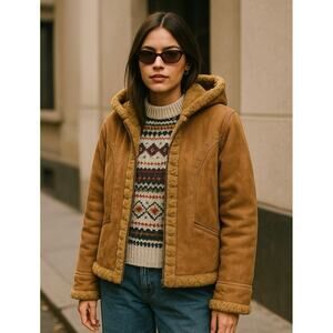 Croft & Barrow Embroidered Faux Suede Fur Trim Zip Up Hooded Jacket Size Medium